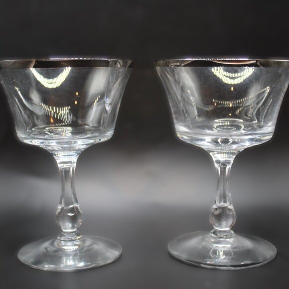 Set of 2 Fostoria Sheffield Champagne Sherbet Glasses โ Platinum Rim โ 5.25" โ - Picture 3 of 6